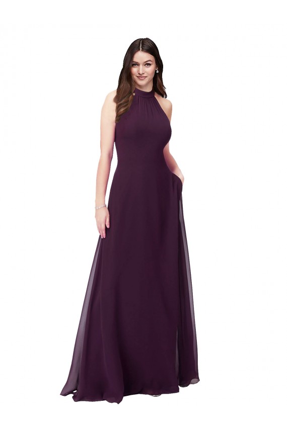 High Neck Long Soft Chiffon Grape Sleeveless Bridesmaid Dress Victoria