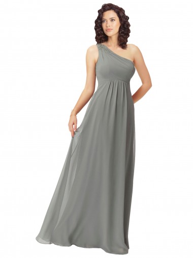 One Shoulder Long Soft Chiffon Wisteria Sleeveless Bridesmaid Dress Victoria