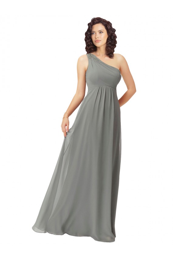 One Shoulder Long Soft Chiffon Wisteria Sleeveless Bridesmaid Dress Victoria