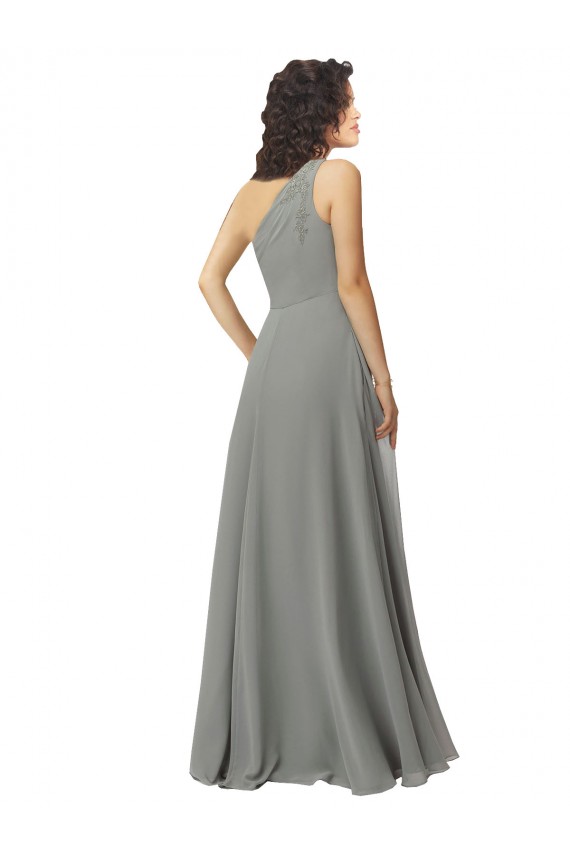 One Shoulder Long Soft Chiffon Wisteria Sleeveless Bridesmaid Dress Victoria