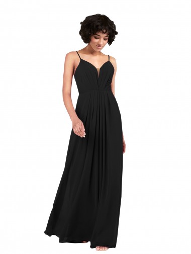 V-Neck Long Soft Chiffon Black Sleeveless Formal Evening Gown / Bridesmaid Dress Victoria