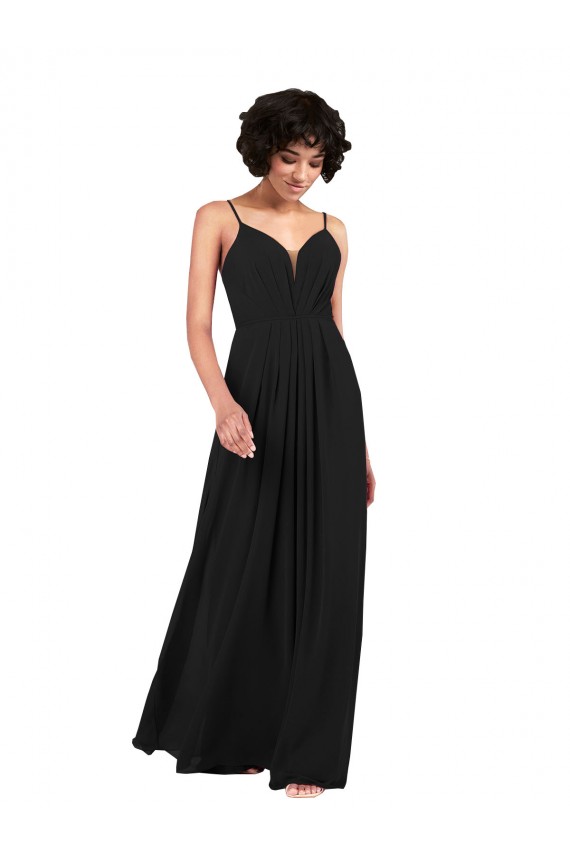 V-Neck Long Soft Chiffon Black Sleeveless Formal Evening Gown / Bridesmaid Dress Victoria