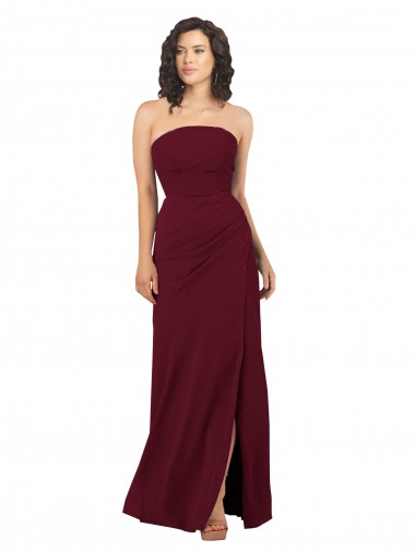Strapless Long Soft Chiffon Burgundy Sleeveless Bridesmaid Dress Victoria