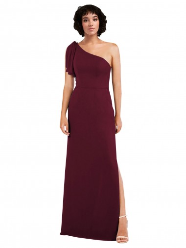 One Shoulder Long Soft Chiffon Burgundy Sleeveless Formal Evening Gown / Bridesmaid Dress Victoria