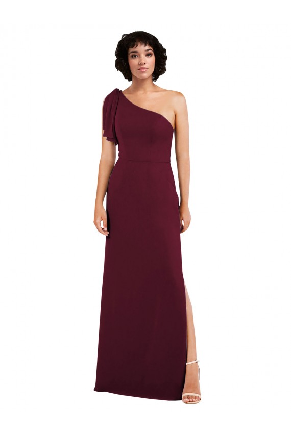 One Shoulder Long Soft Chiffon Burgundy Sleeveless Formal Evening Gown / Bridesmaid Dress Victoria