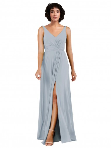 V-Neck Long Soft Chiffon Sea Glass Column Sleeveless Bridesmaid Dress Victoria