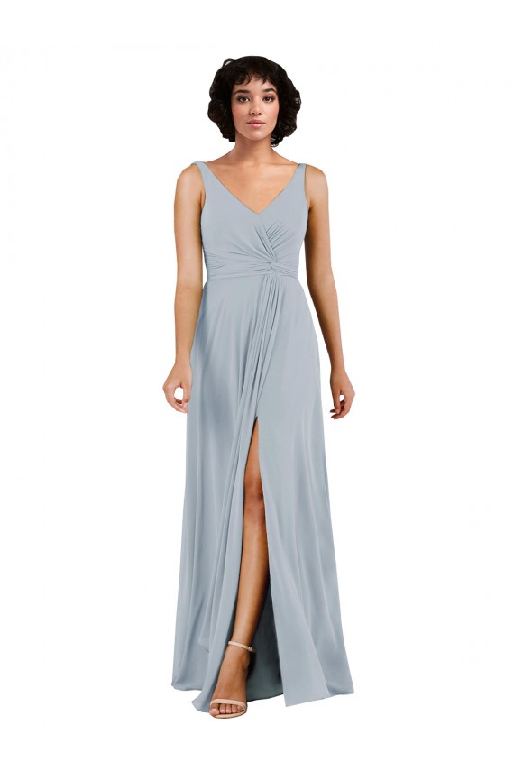V-Neck Long Soft Chiffon Sea Glass Column Sleeveless Bridesmaid Dress Victoria