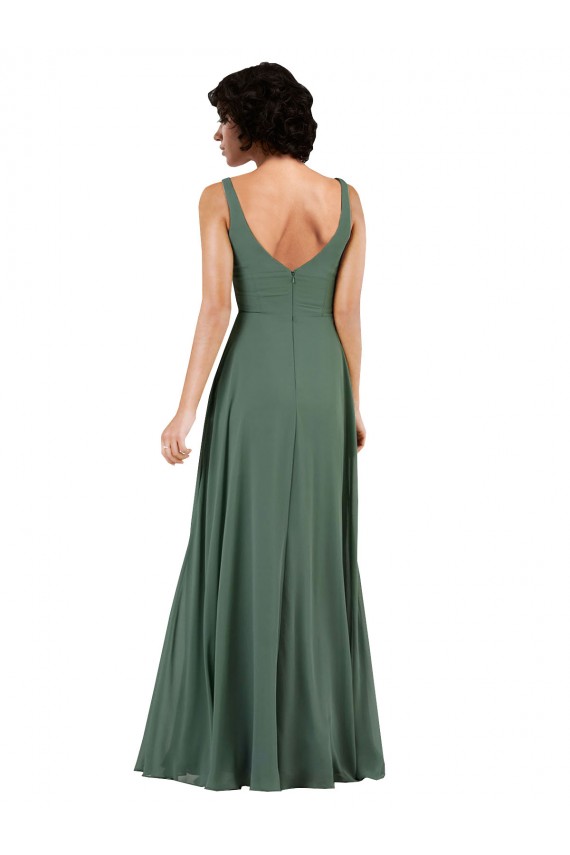 V-Neck Long Soft Chiffon Sea Glass Column Sleeveless Bridesmaid Dress Victoria
