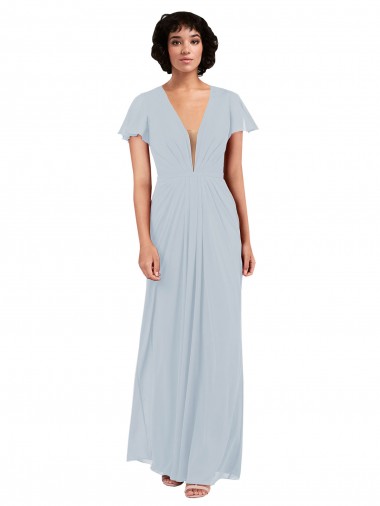 V-Neck Long Soft Chiffon Sea Glass Cap Sleeves Bridesmaid Dress / Formal Dress Victoria