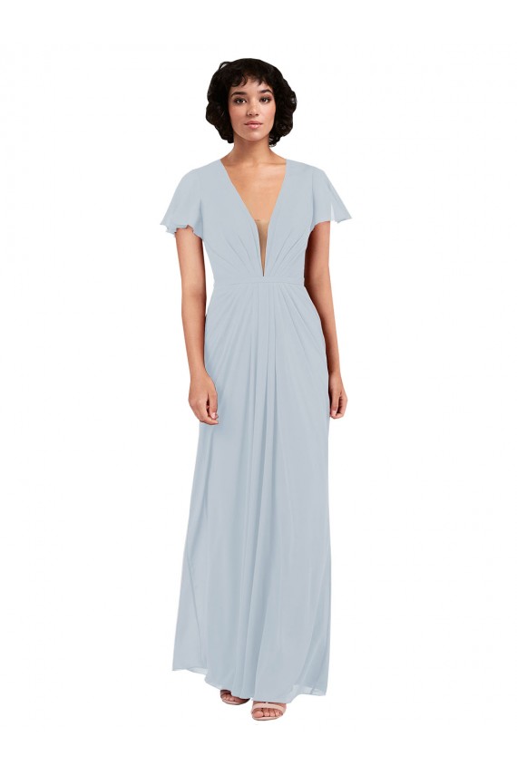 V-Neck Long Soft Chiffon Sea Glass Cap Sleeves Bridesmaid Dress / Formal Dress Victoria