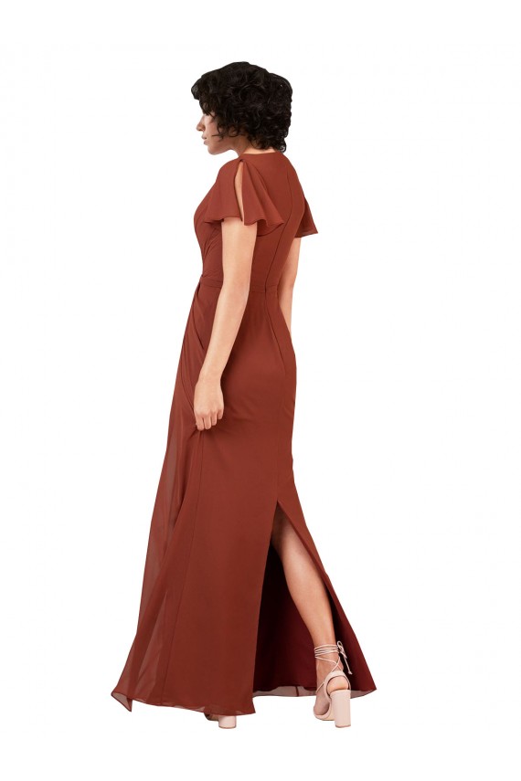 V-Neck Long Soft Chiffon Sea Glass Cap Sleeves Bridesmaid Dress / Formal Dress Victoria