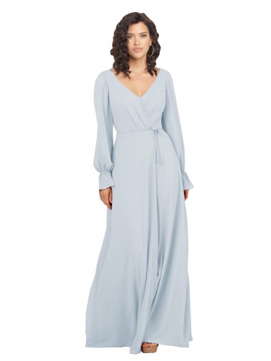 V-Neck Long Soft Chiffon Sea Glass Long Sleeves Formal Dress / Bridesmaid Dress Victoria