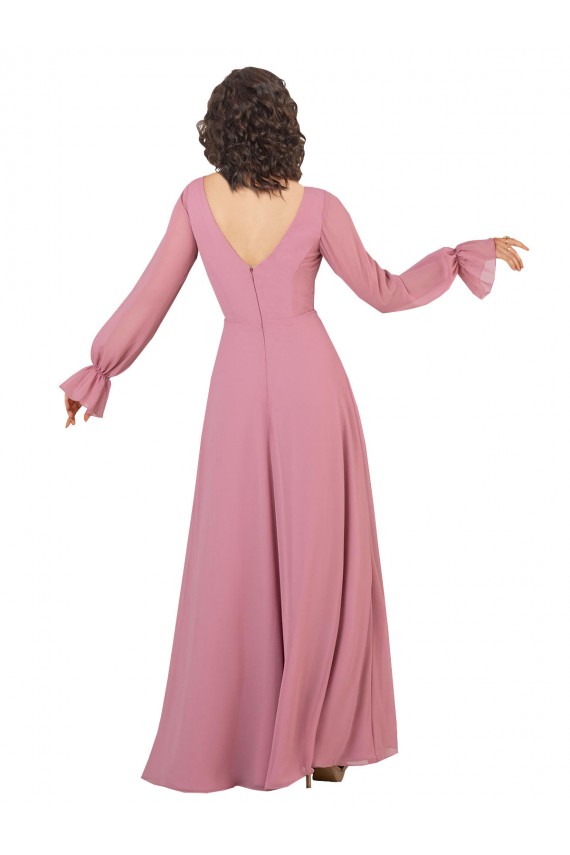 V-Neck Long Soft Chiffon Sea Glass Long Sleeves Formal Dress / Bridesmaid Dress Victoria