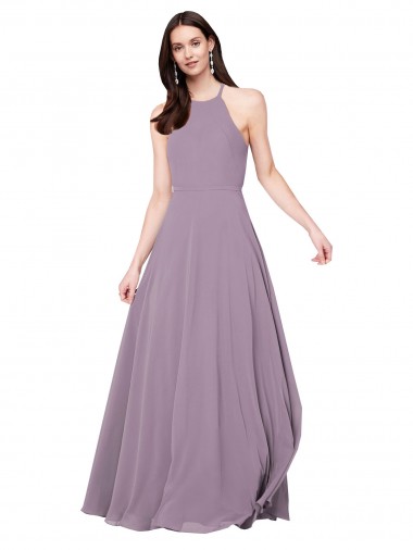 Halter Neck Long Chiffon Dark Lavender Sleeveless Bridesmaid Dress / Evening Dress Victoria