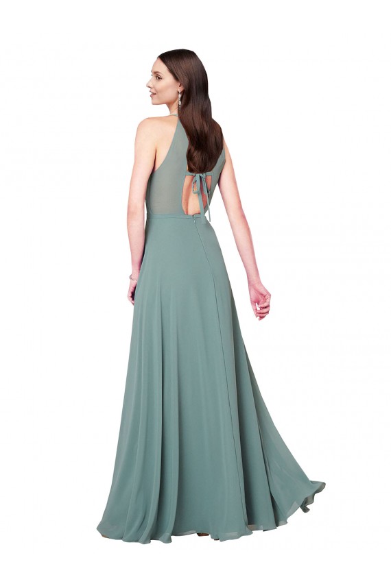 Halter Neck Long Chiffon Dark Lavender Sleeveless Bridesmaid Dress / Evening Dress Victoria
