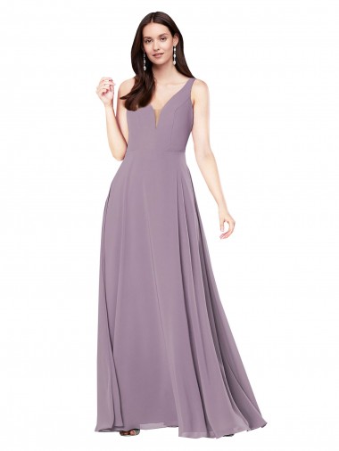V-Neck Long Soft Chiffon Dark Lavender Sleeveless Formal Evening Gown / Bridesmaid Dress Victoria