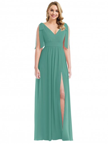 V-Neck Long Soft Chiffon Icelandic Silver Sleeveless Semi Formal Evening Dress / Bridesmaid Dress Victoria