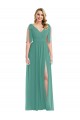 V-Neck Long Soft Chiffon Icelandic Silver Sleeveless Semi Formal Evening Dress / Bridesmaid Dress Victoria