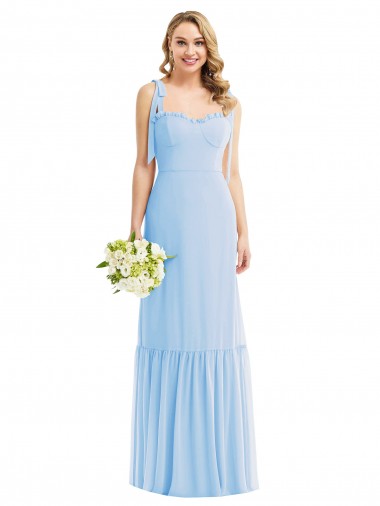 Sweetheart Long Soft Chiffon Light Sky Blue Sleeveless Semi Formal Evening Dress / Bridesmaid Dress Victoria