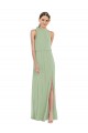 High Neck Long Soft Chiffon Smoke Green Sleeveless Semi Formal Evening Dress / Bridesmaid Dress Victoria