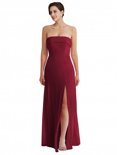 Strapless Long Soft Chiffon Burgundy Sleeveless Formal Evening Gown / Bridesmaid Dress Victoria