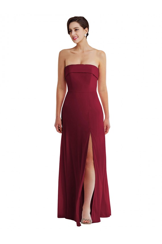 Strapless Long Soft Chiffon Burgundy Sleeveless Formal Evening Gown / Bridesmaid Dress Victoria