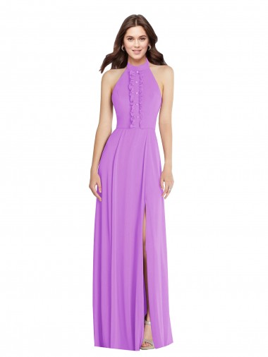 Halter Neck Long Soft Chiffon Violet Sleeveless Formal Evening Gown / Bridesmaid Dress Victoria