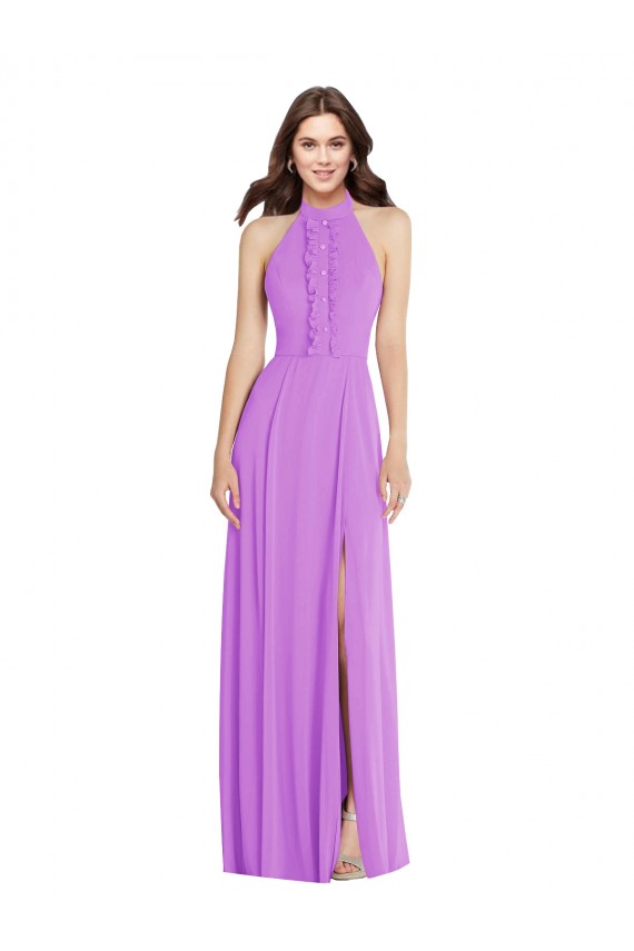 Halter Neck Long Soft Chiffon Violet Sleeveless Formal Evening Gown / Bridesmaid Dress Victoria