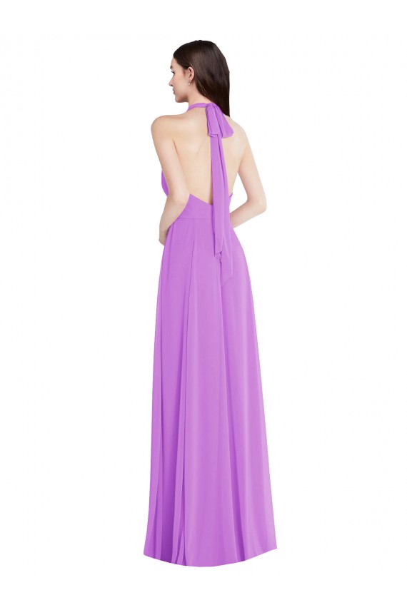 Halter Neck Long Soft Chiffon Violet Sleeveless Formal Evening Gown / Bridesmaid Dress Victoria