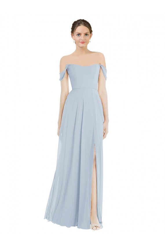 Off the Shoulder Long Soft Chiffon Sea Glass Flounce Sleeves Semi Formal Evening Dress / Bridesmaid Dress Victoria