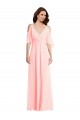 V-Neck Long Soft Chiffon Pink Cold Shoulder Semi Formal Evening Dress / Bridesmaid Dress Victoria