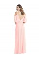 V-Neck Long Soft Chiffon Pink Cold Shoulder Semi Formal Evening Dress / Bridesmaid Dress Victoria