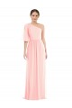 One Shoulder Long Soft Chiffon Pink Bell Sleeves Semi Formal Evening Dress / Bridesmaid Dress Victoria