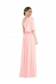 One Shoulder Long Soft Chiffon Pink Bell Sleeves Semi Formal Evening Dress / Bridesmaid Dress Victoria