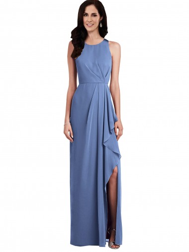Jewel Neck Long Soft Chiffon Windsor Blue Sleeveless Bridesmaid Dress Victoria