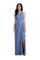 Jewel Neck Long Soft Chiffon Windsor Blue Sleeveless Bridesmaid Dress Victoria