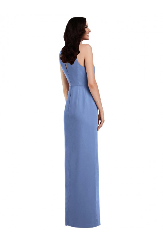 Jewel Neck Long Soft Chiffon Windsor Blue Sleeveless Bridesmaid Dress Victoria