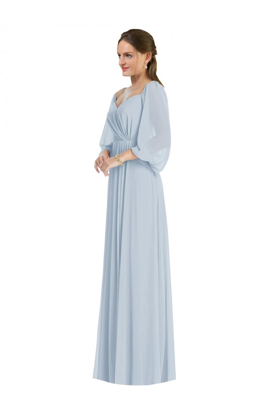 Sweetheart Long Soft Chiffon Sea Glass Puff Sleeves Formal Evening Gown / Bridesmaid Dress Victoria