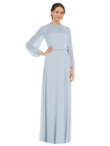 Strapless Long Soft Chiffon Sea Glass Puff Sleeves Formal Evening Gown / Bridesmaid Dress Victoria