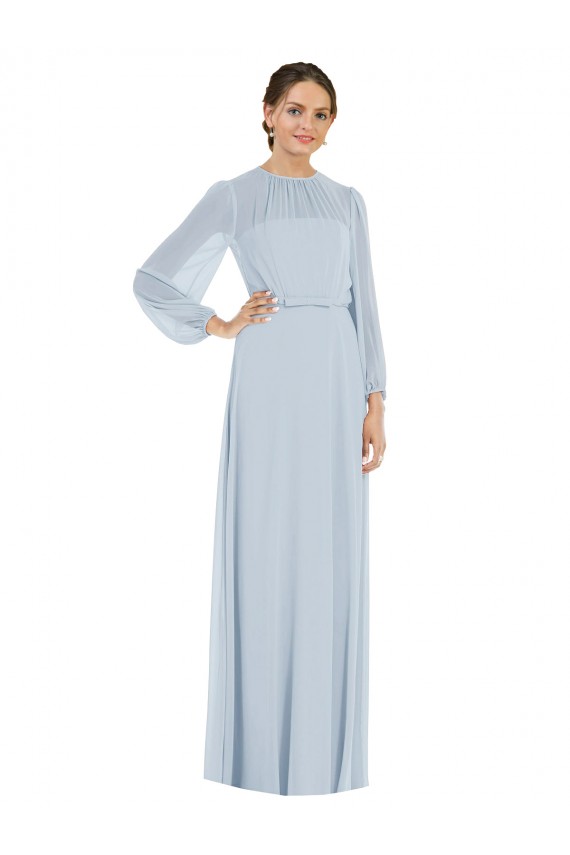 Strapless Long Soft Chiffon Sea Glass Puff Sleeves Formal Evening Gown / Bridesmaid Dress Victoria