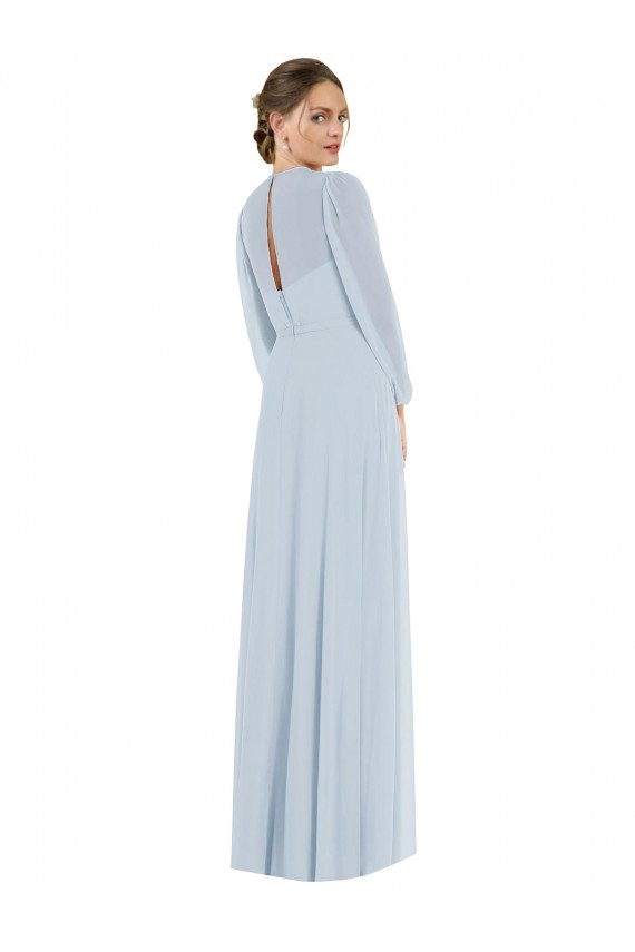 Strapless Long Soft Chiffon Sea Glass Puff Sleeves Formal Evening Gown / Bridesmaid Dress Victoria