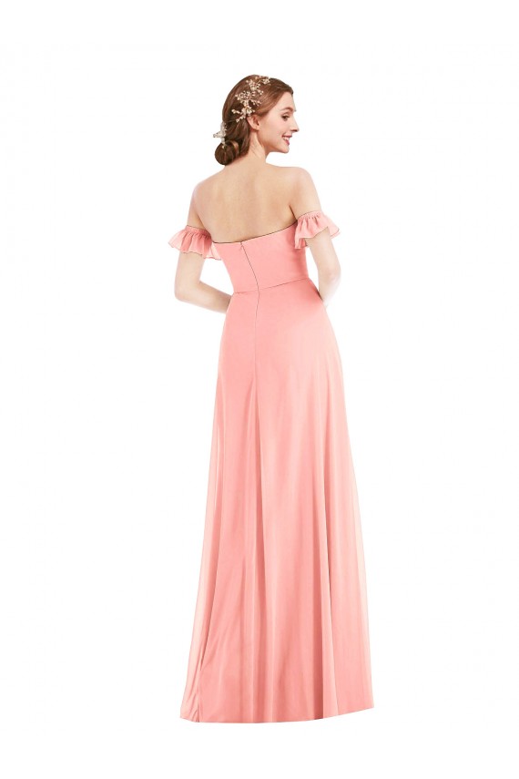 Off the Shoulder Long Soft Chiffon Salmon Flutter Sleeves Semi Formal Evening Dress / Bridesmaid Dress Victoria