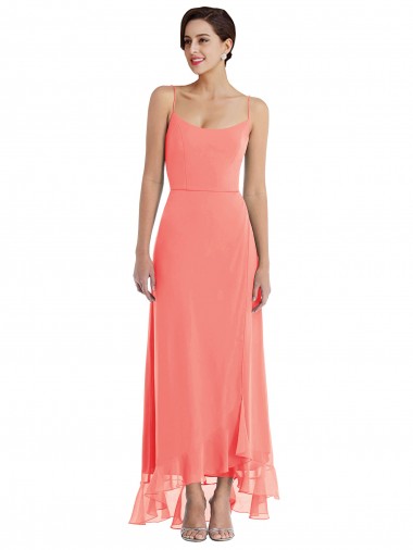 Scoop Neck Long Soft Chiffon Coral Sleeveless High Low Bridesmaid Dress Victoria