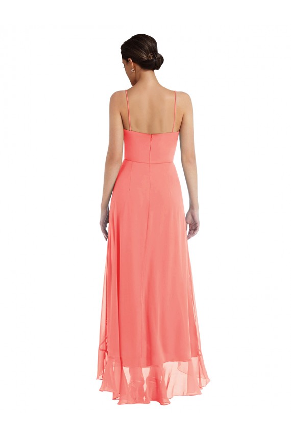 Scoop Neck Long Soft Chiffon Coral Sleeveless High Low Bridesmaid Dress Victoria