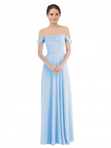 Off the Shoulder Long Soft Chiffon Light Sky Blue Sleeveless Formal Evening Gown / Bridesmaid Dress Victoria