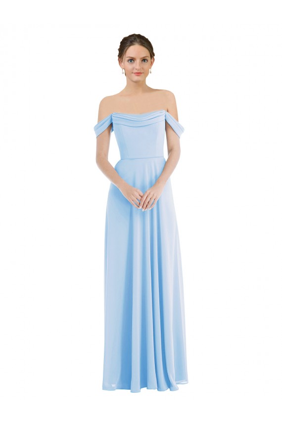 Off the Shoulder Long Soft Chiffon Light Sky Blue Sleeveless Formal Evening Gown / Bridesmaid Dress Victoria