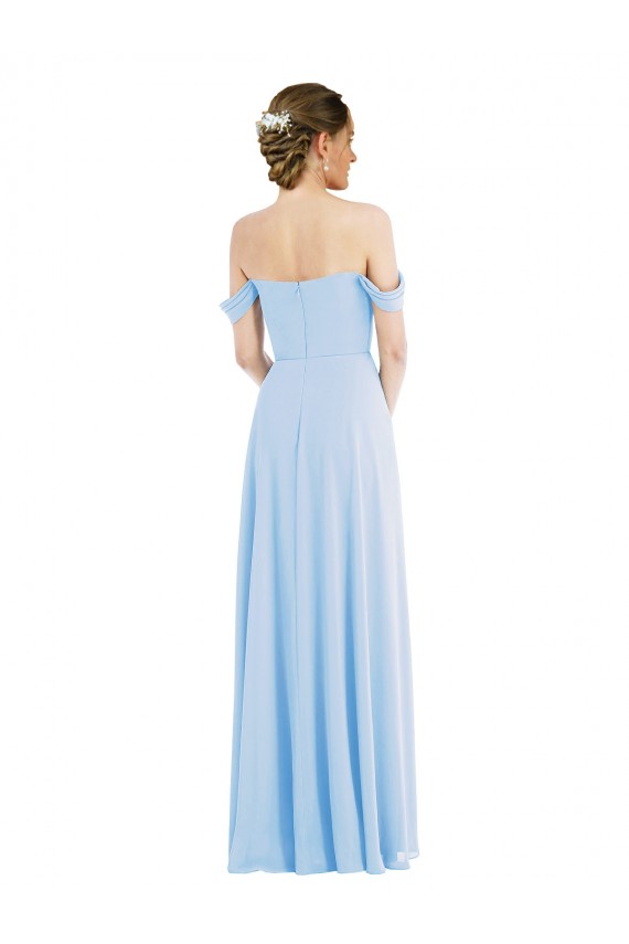 Off the Shoulder Long Soft Chiffon Light Sky Blue Sleeveless Formal Evening Gown / Bridesmaid Dress Victoria