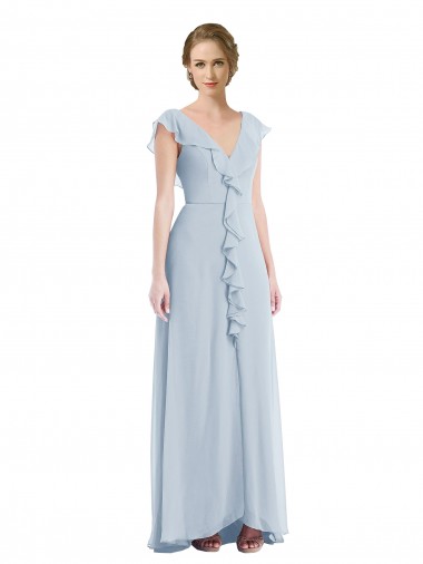 V-Neck Long Soft Chiffon Sea Glass Sleeveless Black Tie Evening Gown / Bridesmaid Dress Victoria