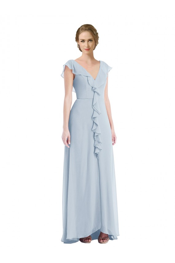 V-Neck Long Soft Chiffon Sea Glass Sleeveless Black Tie Evening Gown / Bridesmaid Dress Victoria