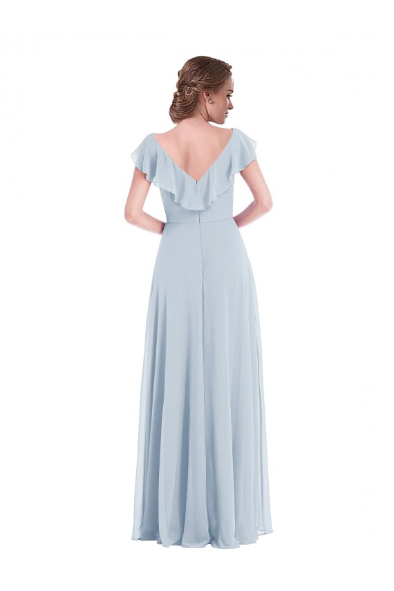 V-Neck Long Soft Chiffon Sea Glass Sleeveless Black Tie Evening Gown / Bridesmaid Dress Victoria